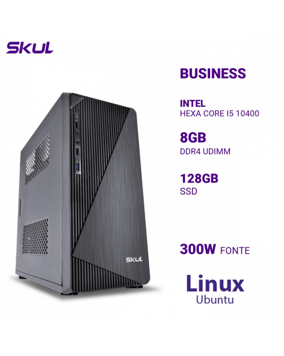 COMPUTADOR BUSINESS B500 HEXA CORE I5 10400 MEMÓRIA 8GB DDR4 SSD 128GB FONTE 300W PFC ATIVO LINUX UBUNTU