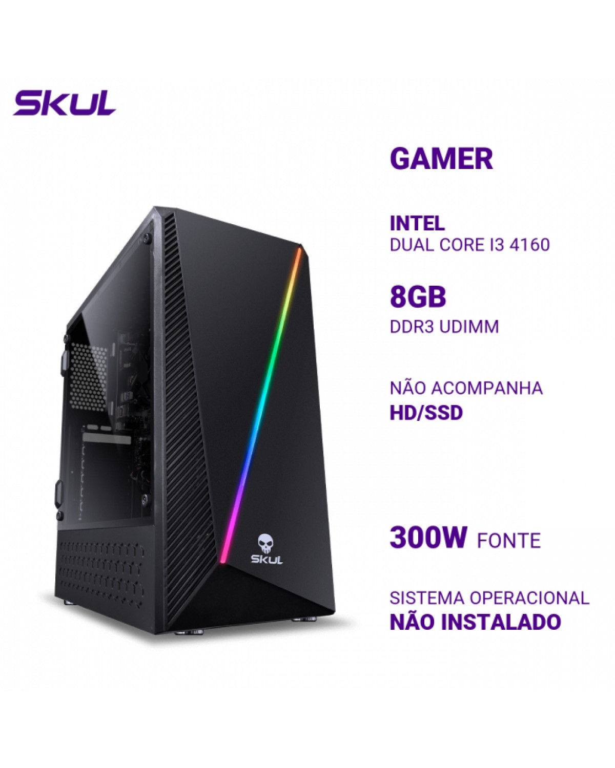 COMPUTADOR 3000 DUAL CORE I3 4160 MEMÓRIA 8GB DDR3 SEM HD/SSD FONTE 300W PFC ATIVO