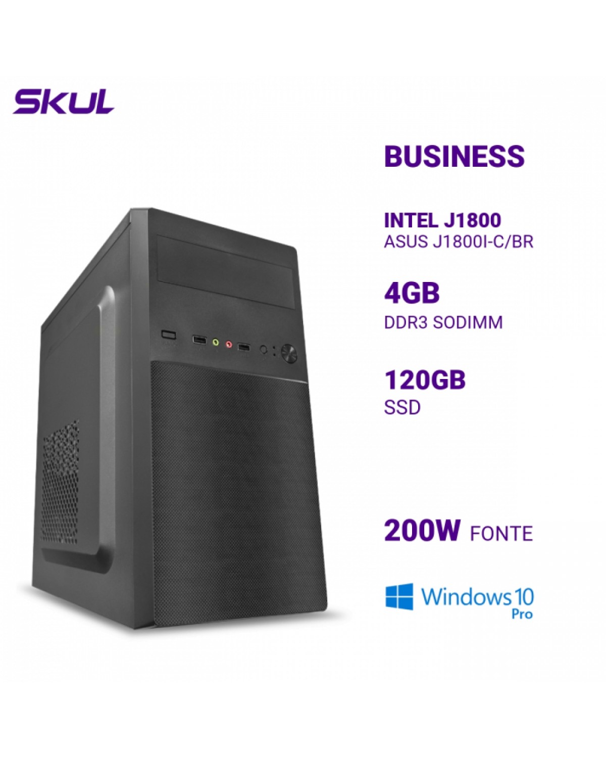 COMPUTADOR BUSINESS B100 INTEL J1800 ASUS J1800I-C/BR MEM 4GB DDR3 SSD 120GB FONTE 200W WINDOWS 10 PRO