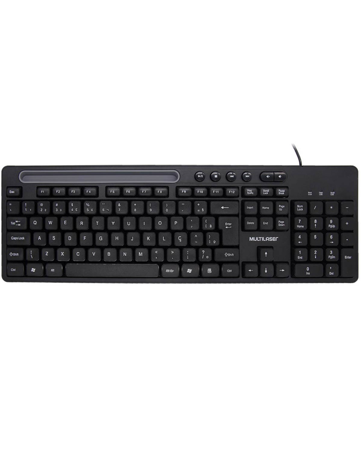 TECLADO MULTIMIDIA OFFICE USB PRETO COM APOIO PARA SMARTPHONE TC262