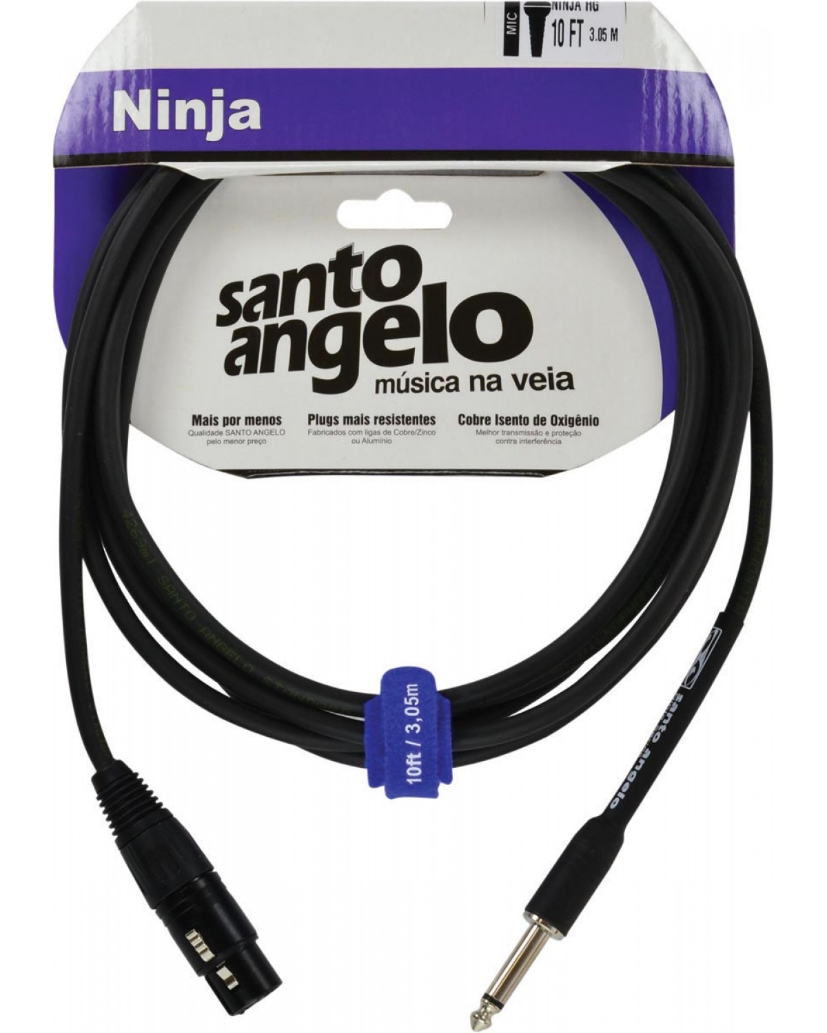 CABO DE MICROFONE NINJA HG 0,20 MM CONECTOR P10/XLR FEMEA 10FT 3,05 METROS PRETO