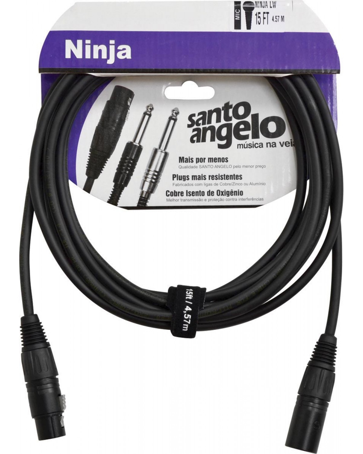 CABO PARA MICROFONE NINJA LW 0,20 MM CONECTOR XLR MACHO/ XLR FEMEA 15FT 4,57 METROS PRETO