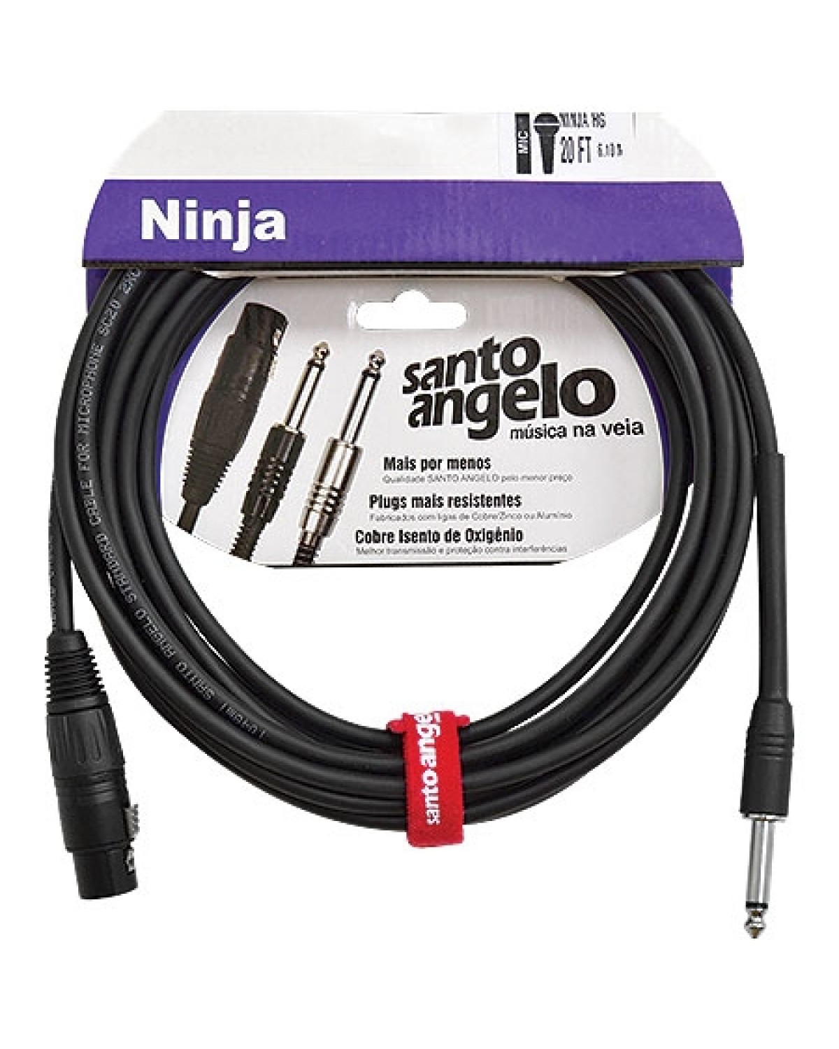 CABO DE MICROFONE NINJA HG 0,20 MM CONECTOR P10/XLR FEMEA 20FT 6,10 METROS PRETO