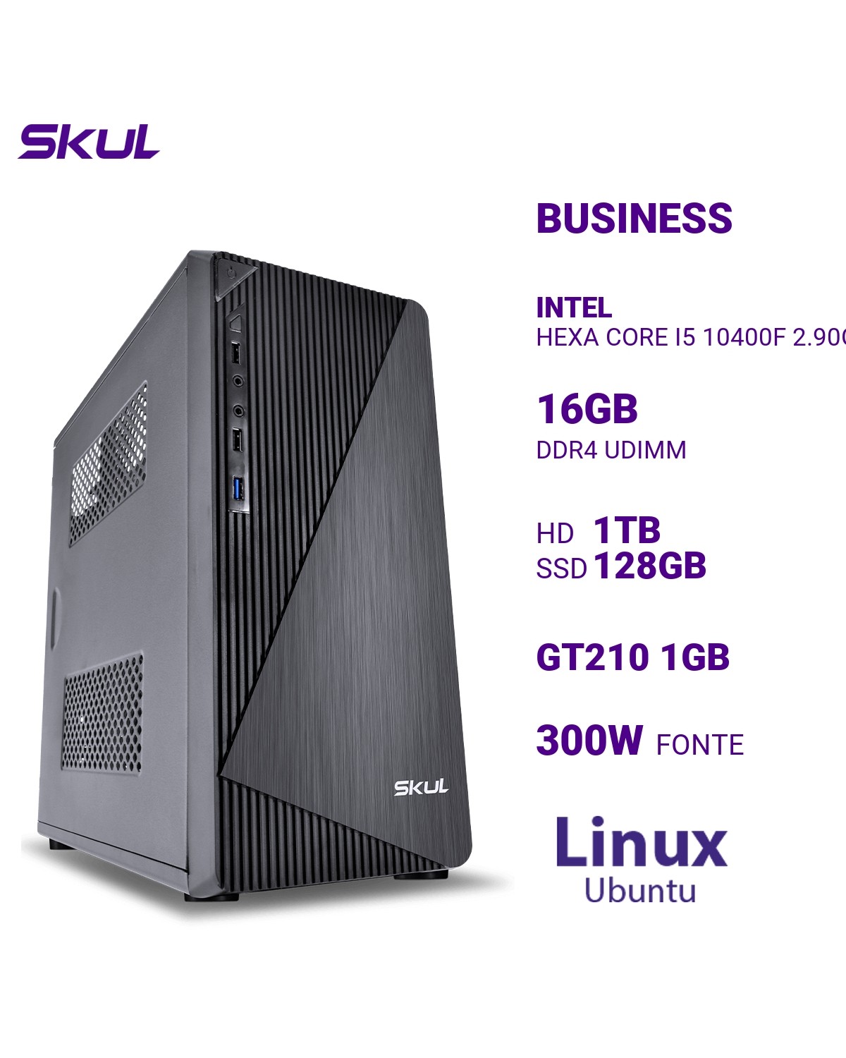 COMPUTADOR BUSINESS B500 HEXA CORE I5 10400F 2.90GHZ MEM 16GB DDR4 HD 1TB SSD 128GB GT210 1GB FONTE 300W LINUX