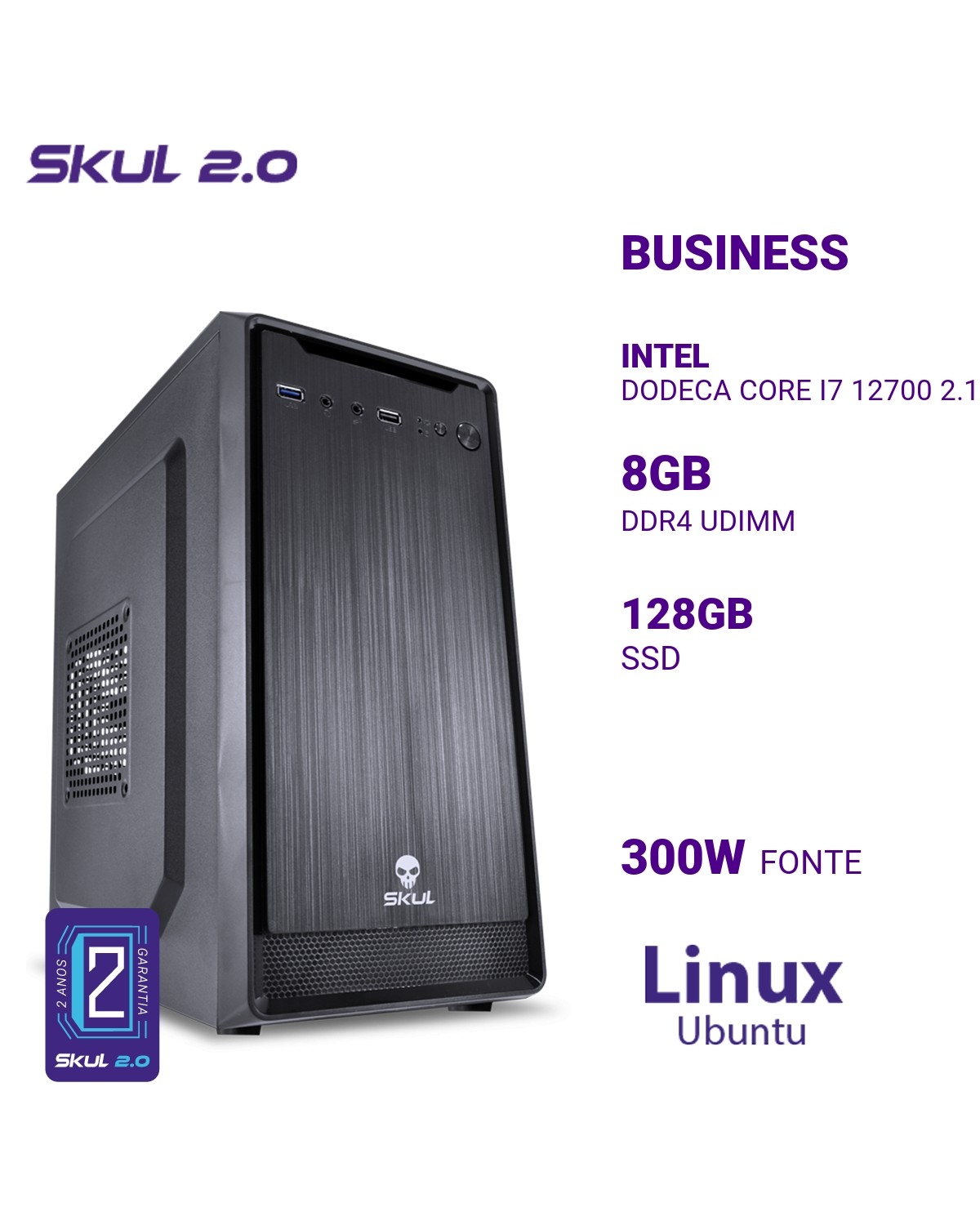 COMPUTADOR BUSINESS B700 DODECA CORE I7 12700 2.10GHZ MEM 8GB DDR4 SSD 128GB FONTE 300W PFC ATIVO LINUX POWERED BY ASUS