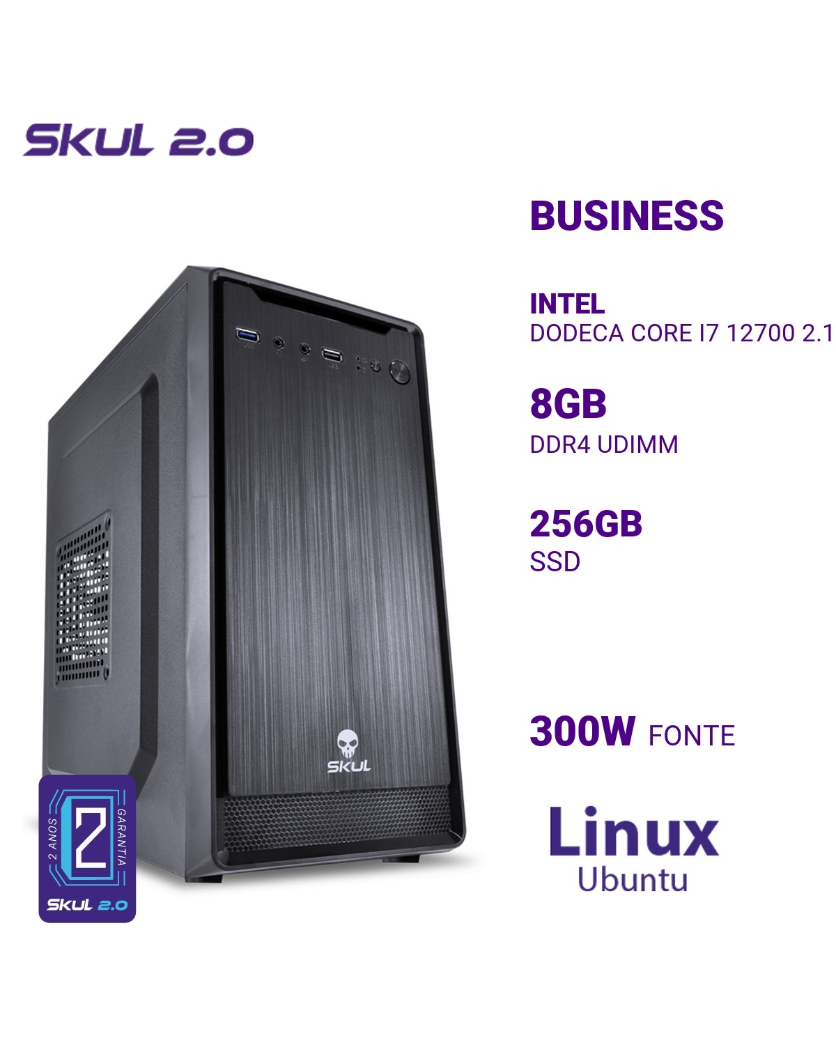 COMPUTADOR BUSINESS B700 DODECA CORE I7 12700 2.10GHZ MEM 8GB DDR4 SSD 256GB FONTE 300W PFC ATIVO LINUX POWERED BY ASUS