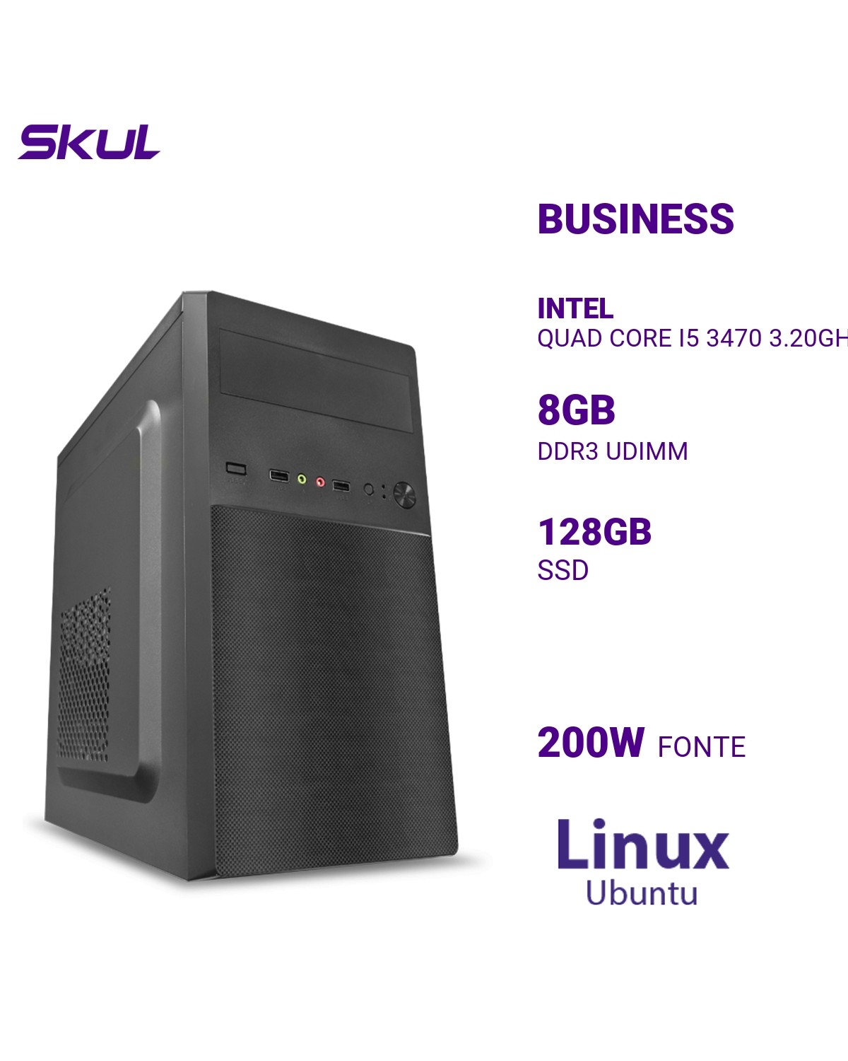 COMPUTADOR B500 QUAD CORE I5 3470 3.20GHZ MEMÓRIA 8GB DDR3 SSD 128GB FONTE 200W LINUX UBUNTU