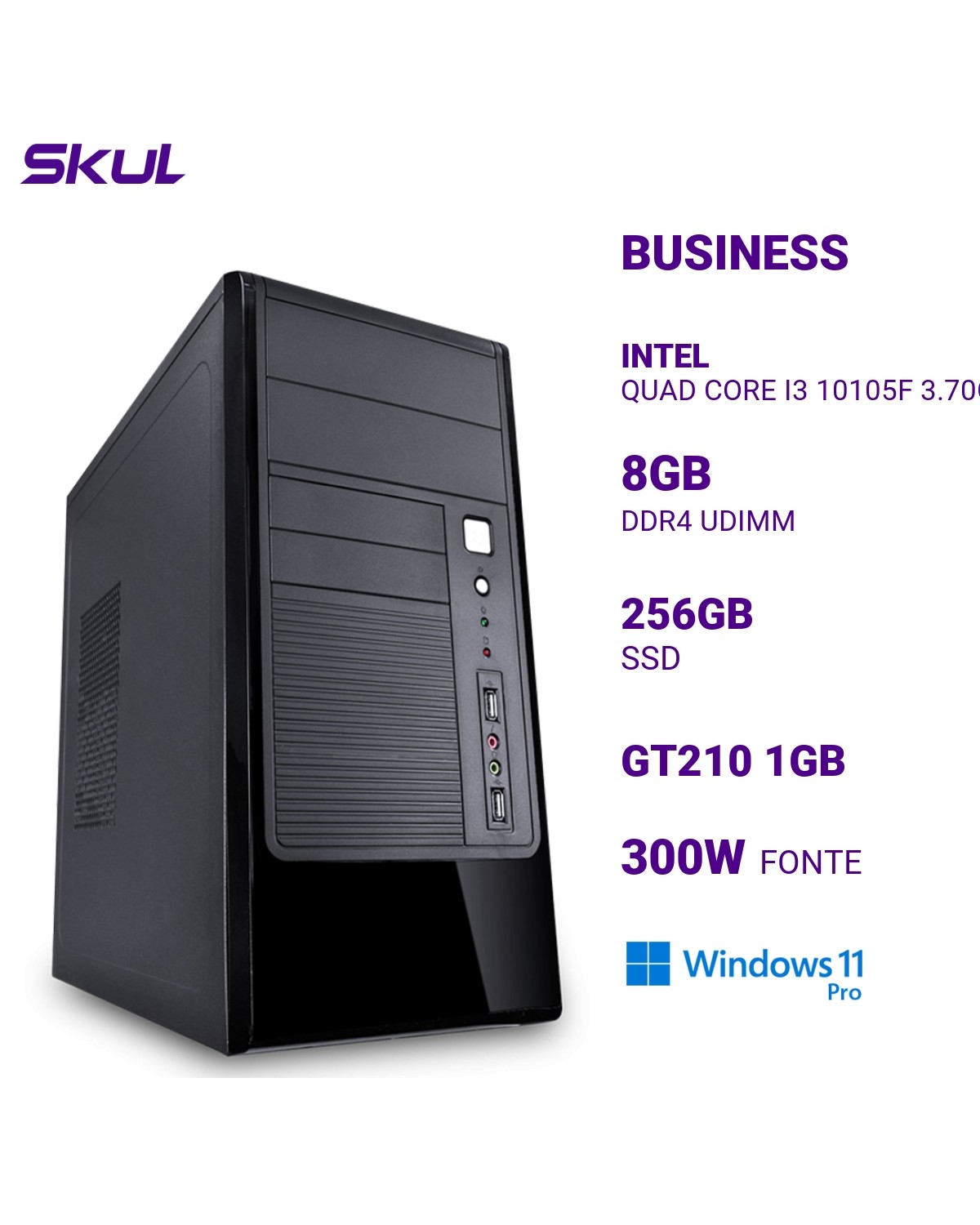 COMPUTADOR BUSINESS B300 I3 10105F 3.70GHZ MEM 8GB DDR4 SSD 256GB GT210 1GB FONTE 300W PFC ATIVO WINDOWS 11 PRO