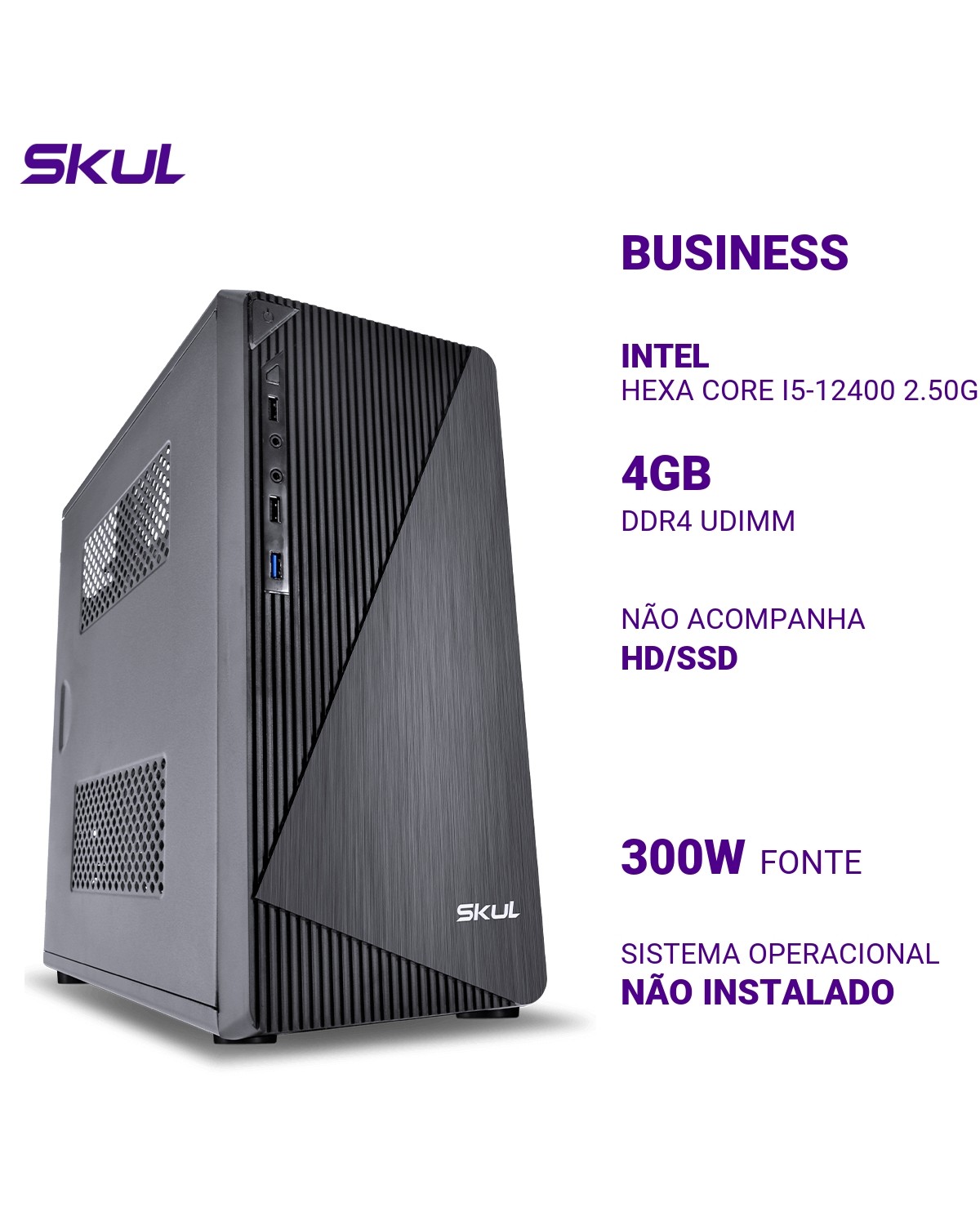 COMPUTADOR BUSINESS B500 HEXA CORE I5-12400 2.50GHZ MEM 4GB DDR4 SEM HD/SSD FONTE 300W PFC ATIVO