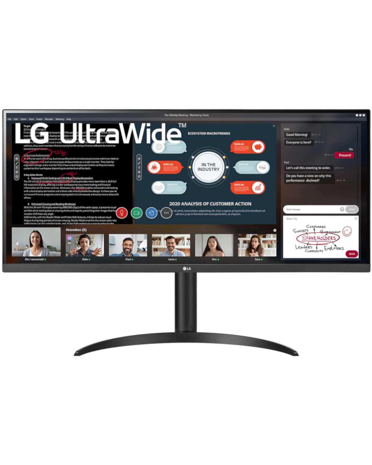 MONITOR ULTRAWIDE LG 34"" IPS 75HZ FULL HD HDR10 AMD FREESYNC AJUSTES DE ALTURA E INCLINAÇÃO - 34WP550-B.AWZM