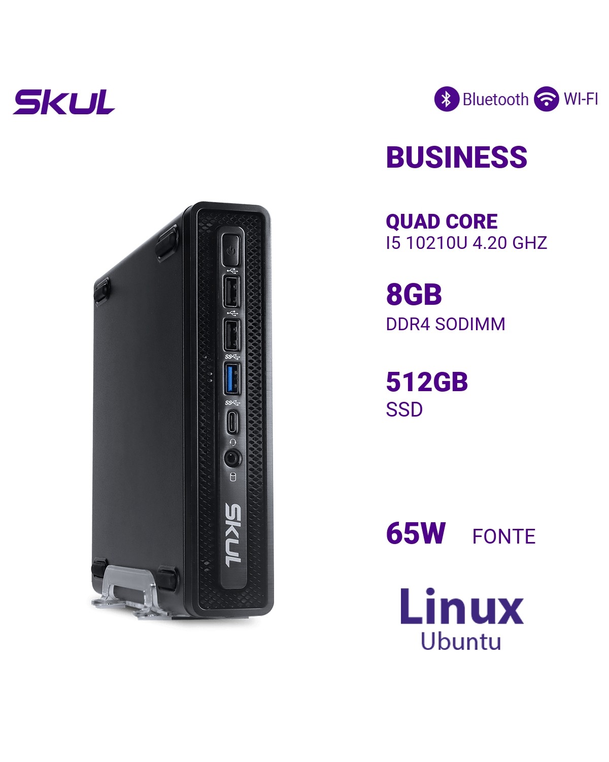 MINI COMPUTADOR BUSINESS B500 QUAD CORE I5 10210U 4.20 GHZ MEM 8GB DDR4 SSD 512GB FONTE 60W EXTERNA LINUX UBUNTU