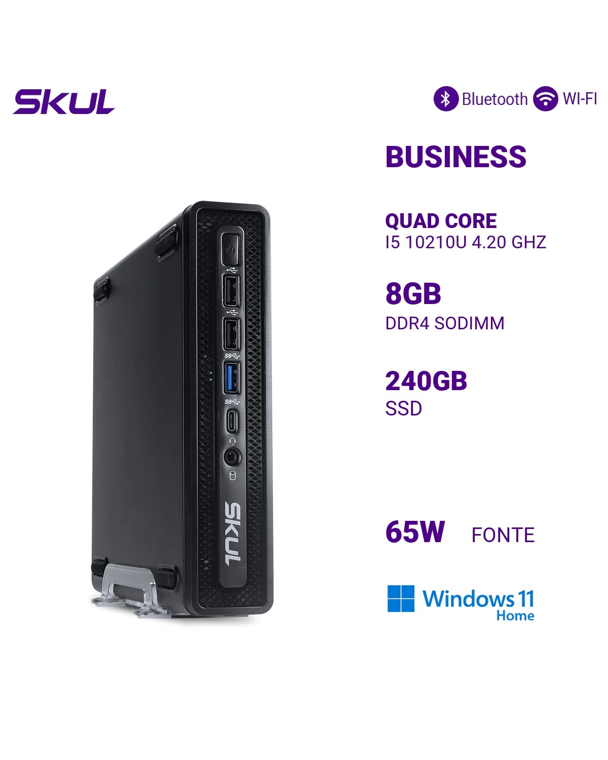 MINI COMPUTADOR BUSINESS B500 QUAD CORE I5 10210U 4.20 GHZ MEM 8GB DDR4 SSD 240GB FONTE 60W EXTERNA WINDOWS 11 HOME