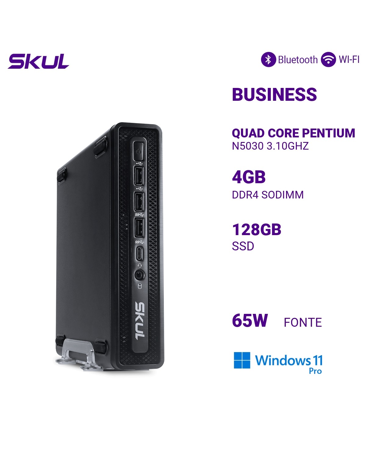 MINI COMPUTADOR BUSINESS B200 QUAD CORE PENTIUM  N5030 3.10GHZ MEM 4GB DDR4 SSD 128GB FONTE 60W EXTERNA WINDOWS 11 PRO