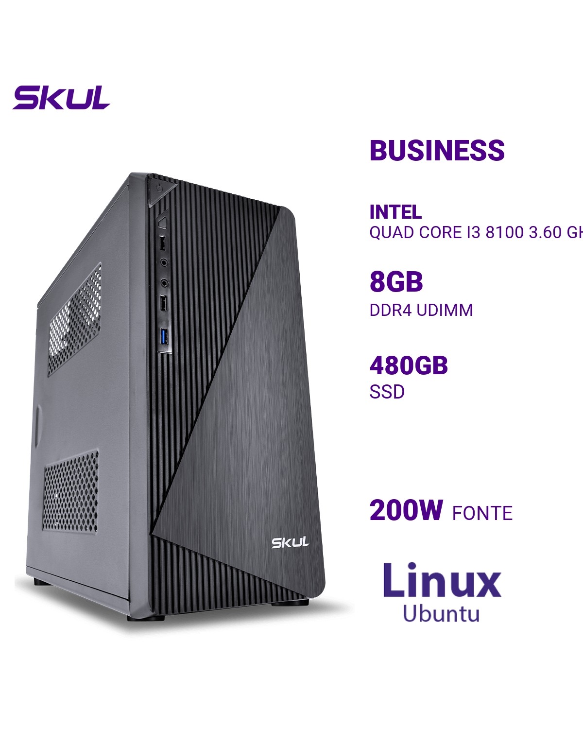 COMPUTADOR BUSINESS B300 QUAD CORE I3 8100 3.60 GHZ MEM 8GB DDR4 SSD 480GB FONTE 200W LINUX