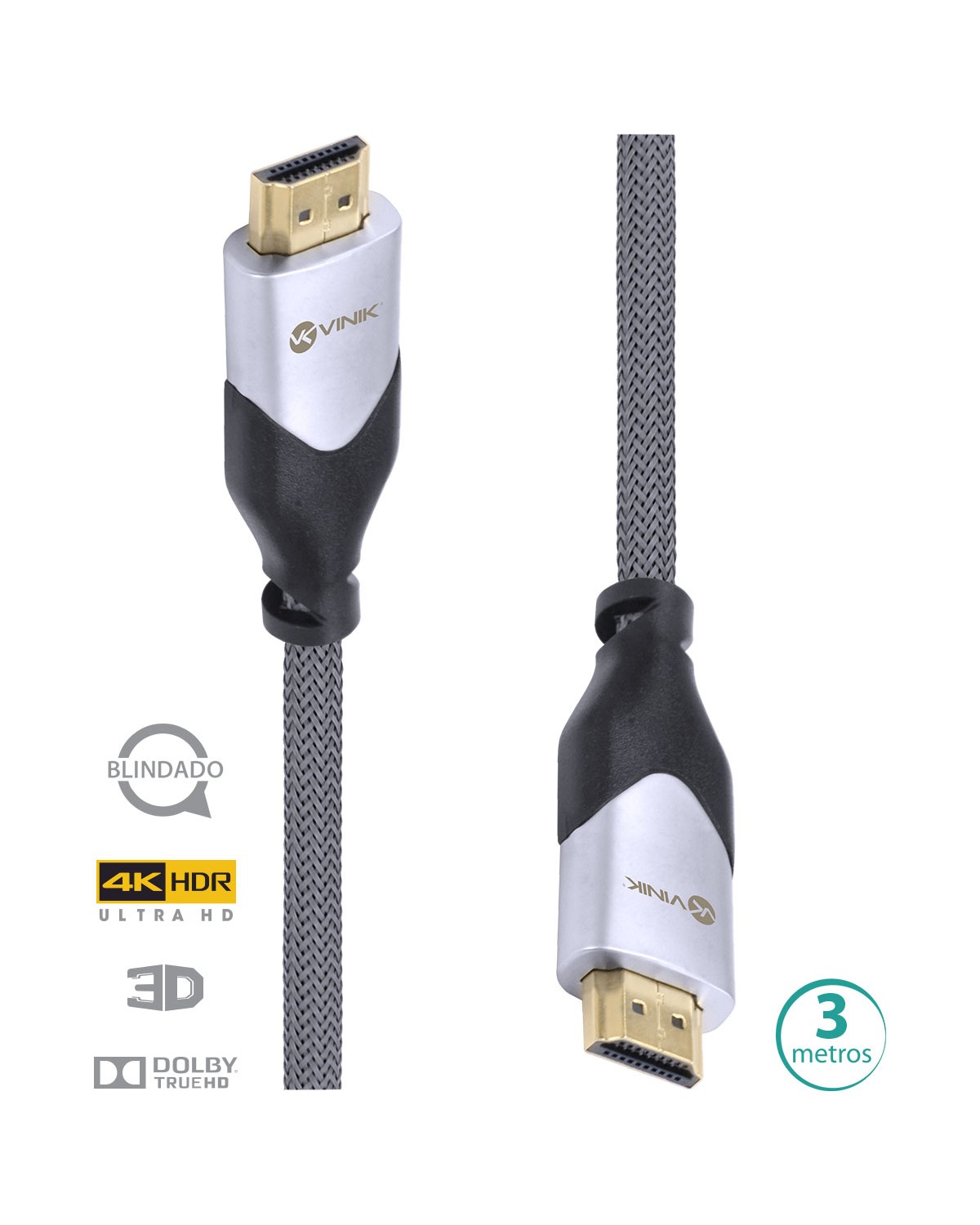 CABO HDMI 2.0 4K ULTRA HD 3D CONEXÃO ETHERNET BLINDADO EM NYLON 3 METROS - H20B-3