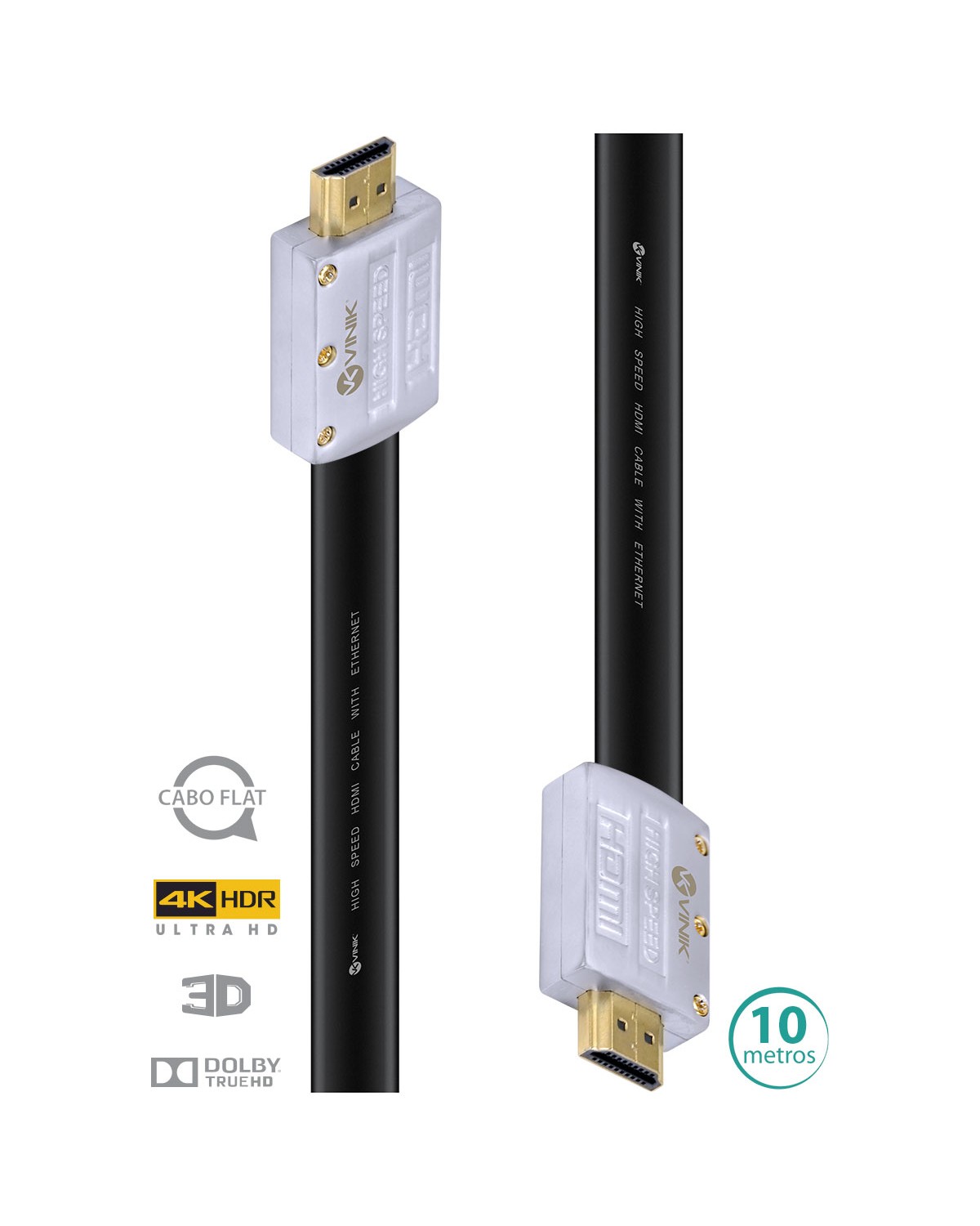 CABO HDMI 2.0 4K ULTRA HD 3D CONEXÃO ETHERNET FLAT COM CONECTOR DESMONTÁVEL 10 METROS - H20FL-10