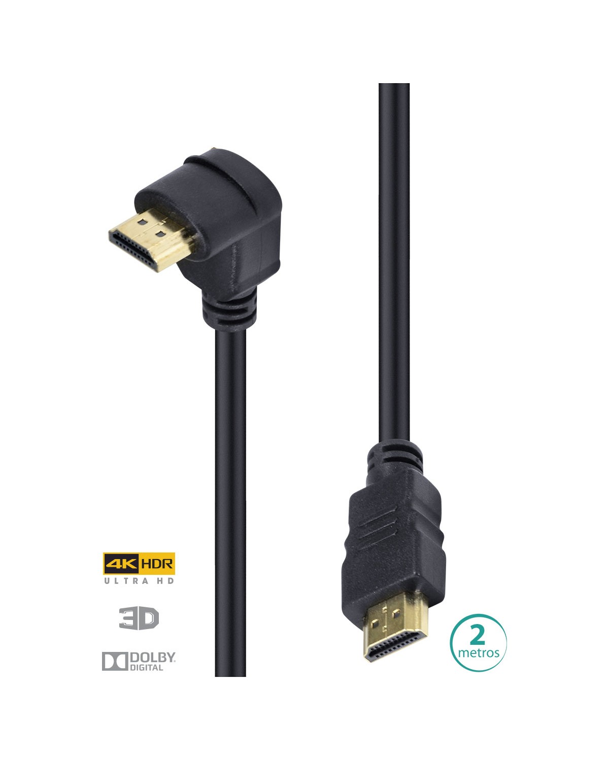 CABO HDMI 2.0 4K ULTRA HD 3D CONEXÃO ETHERNET COM 01 CONECTOR 90º 2 METROS - H2090-2