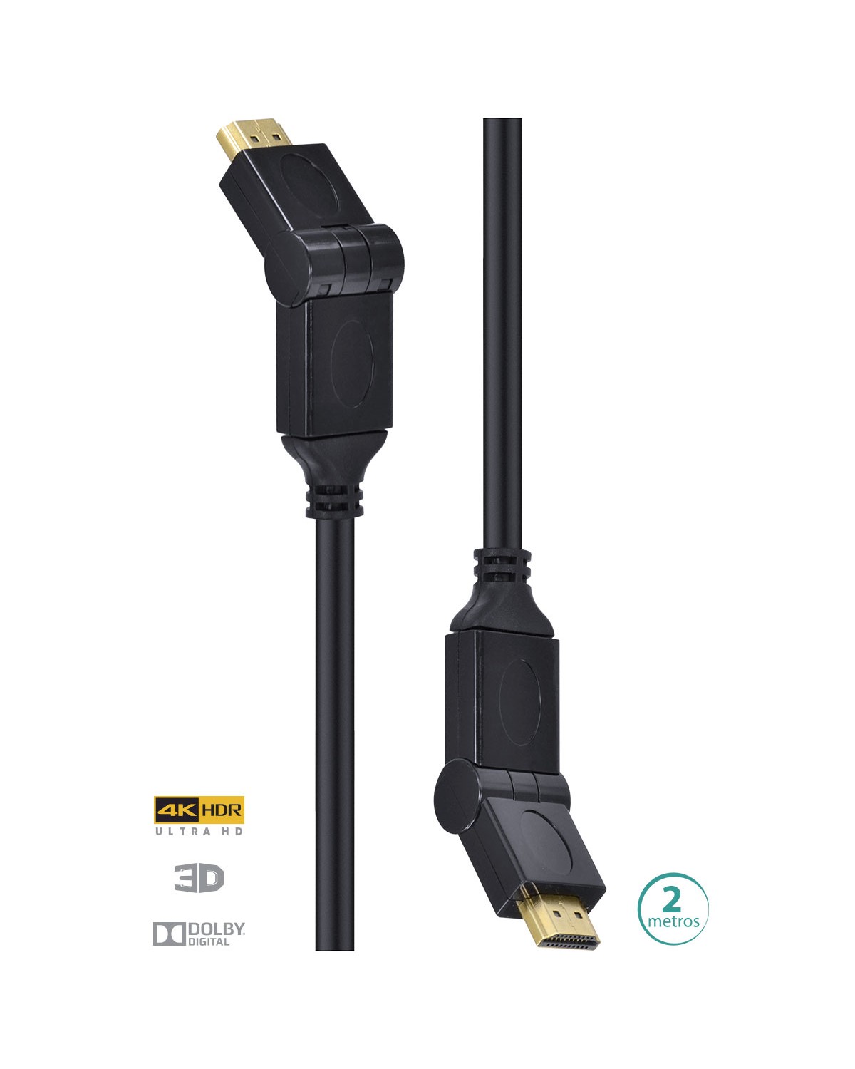 CABO HDMI 2.0 4K ULTRA HD 3D CONEXÃO ETHERNET CONECTORES 180° 2 METROS - H20B180-2