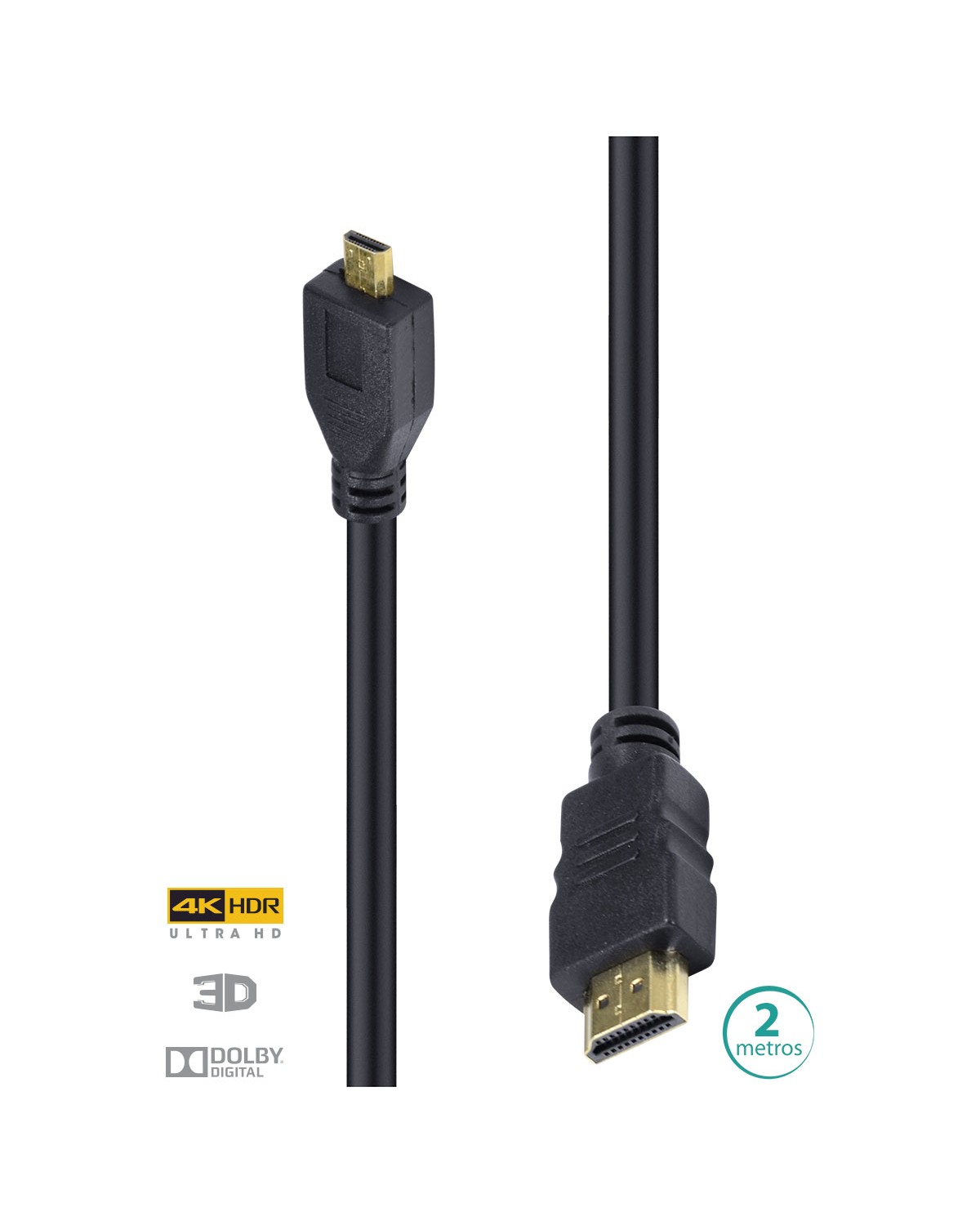 CABO HDMI 2.0 PARA MICRO HDMI 4K ULTRA HD 3D CONEXÃO ETHERNET 2 METROS - H20MC-2