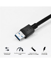 CABO DE DADOS USB A 3.0 MACHO PARA USB A 3.0 MACHO 28AWG PURO COBRE 2 METROS - PUAM3-2