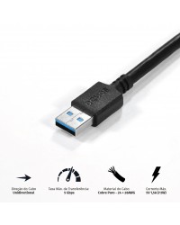 CABO EXTENSOR USB A 3.0 MACHO PARA USB A 3.0 FÊMEA 28AWG PURO COBRE  1 METRO - PUAMF3-1