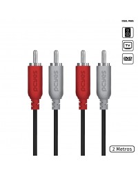 CABO DE ÁUDIO 2 RCA MACHO PARA 2 RCA MACHO 28AWG PURO COBRE 2 METROS - P2R-2