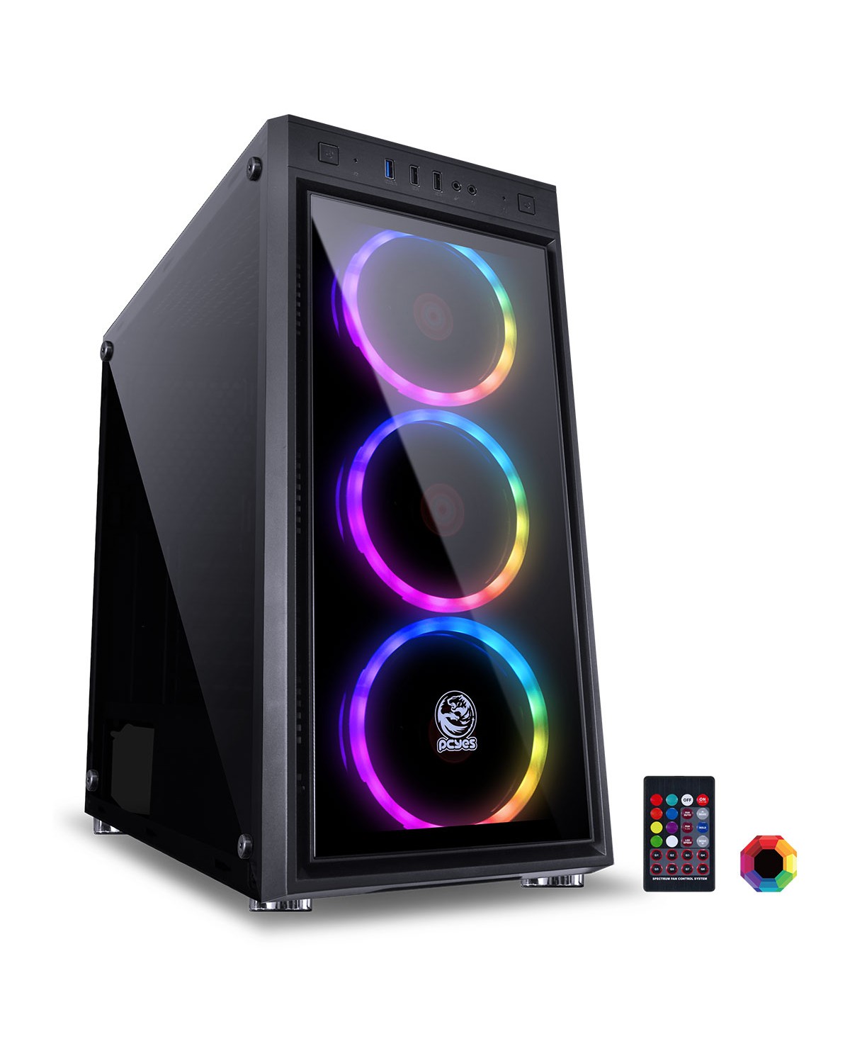 GABINETE MID-TOWER JUPITER PRETO COM 3 FANS LED RGB FRONTAL E LATERAL EM VIDRO TEMPERADO - JUPPT7C3FCV