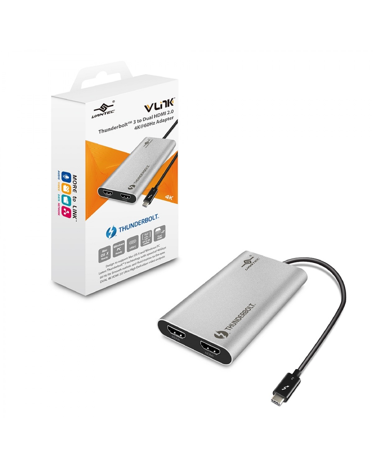 ADAPTADOR THUNDERBOLT 3 PARA DUAL HDMI 2.0 - CB-TB3HD142 VANTEC