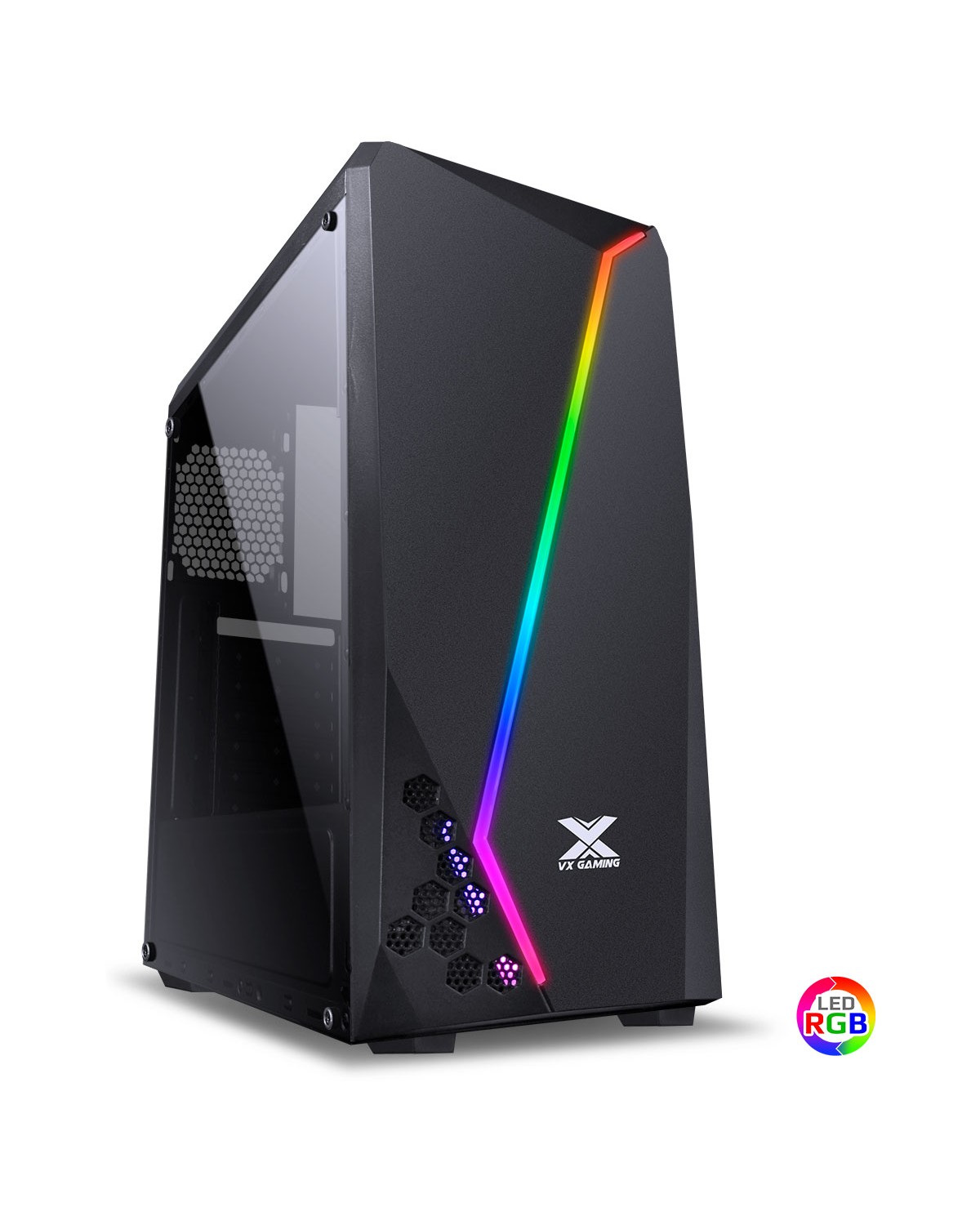 GABINETE GAMER VX GAMING LYNX COM LATERAL ACRÍLICA PRETO FITA LED RGB FRONTAL E COVER DE FONTE