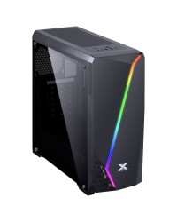 GABINETE GAMER VX GAMING LYNX COM LATERAL ACRÍLICA PRETO FITA LED RGB FRONTAL E COVER DE FONTE