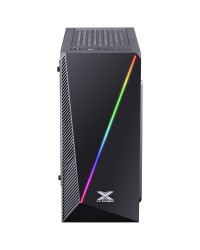 GABINETE GAMER VX GAMING PYXIS COM JANELA ACRÍLICA COM DOBRADIÇA PRETO FRONTAL COM FITA LED RGB