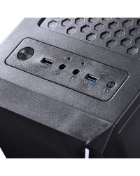 GABINETE GAMER VX GAMING PYXIS COM JANELA ACRÍLICA COM DOBRADIÇA PRETO FRONTAL COM FITA LED RGB