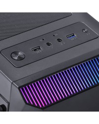 GABINETE GAMER VX GAMING BOREALIS COM JANELA ACRÍLICA COM DOBRADIÇA PRETO FRONTAL COM FITA LED RGB