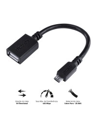 ADAPTADOR OTG MICRO USB PARA USB 2.0 15CM PRETO CONEXÃO COM CELULARES SMARTPHONES TABLETS - PAMUP-15