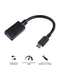 ADAPTADOR OTG TIPO C PARA USB A 3.0 PARA CELULAR SMARTPHONE 15 CM PRETO - P3AMUP-15