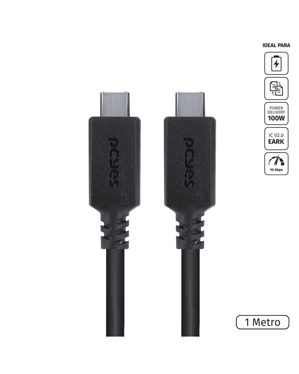 CABO USB TIPO C 3.1 PARA USB TIPO C COM POWER DELIVERY (PD) 100W PARA CELULAR SMARTPHONE 1 METRO PRETO - P31UCCP-1