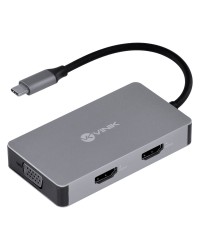 HUB USB TIPO C / TYPE C 5 EM 1 COM 2 HDMI + VGA + USB 3.0 + POWER DELIVERY (PD) 60W - HC-5VGA