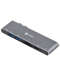 HUB USB TIPO C TYPE C 7 EM 2 - 2 USB 3.0 + LEITOR DE CARTÃO SD TF + HDMI + THUNDERBOLT 3 + POWER DELIVERY 100W HC-72