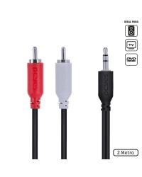 CABO DE ÁUDIO 2 RCA MACHO PARA P2 3.5MM MACHO 28AWG PURO COBRE 2 METROS - P2R35-2