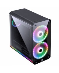 GABINETE MID-TOWER SOLARIS PRETO COM 2 FAN 20CM RGB COM FRONTAL E LATERAIS EM VIDRO TEMPERADO - SOLPTRGB2FV