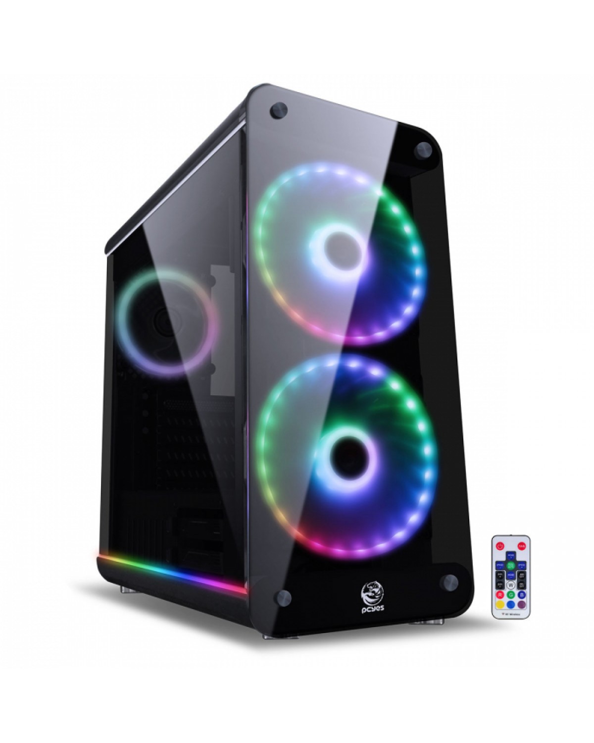 GABINETE MID-TOWER SOLARIS PRETO COM 2 FAN 20CM RGB COM FRONTAL E LATERAIS EM VIDRO TEMPERADO - SOLPTRGB2FV