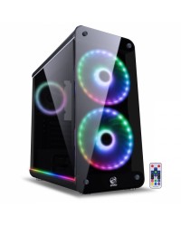 GABINETE MID-TOWER SOLARIS PRETO COM 2 FAN 20CM RGB COM FRONTAL E LATERAIS EM VIDRO TEMPERADO - SOLPTRGB2FV